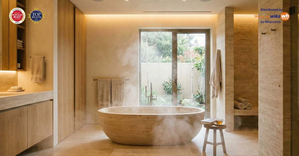Desain kamar mandi mewah spa sanctuary dengan Wika Heat Pump